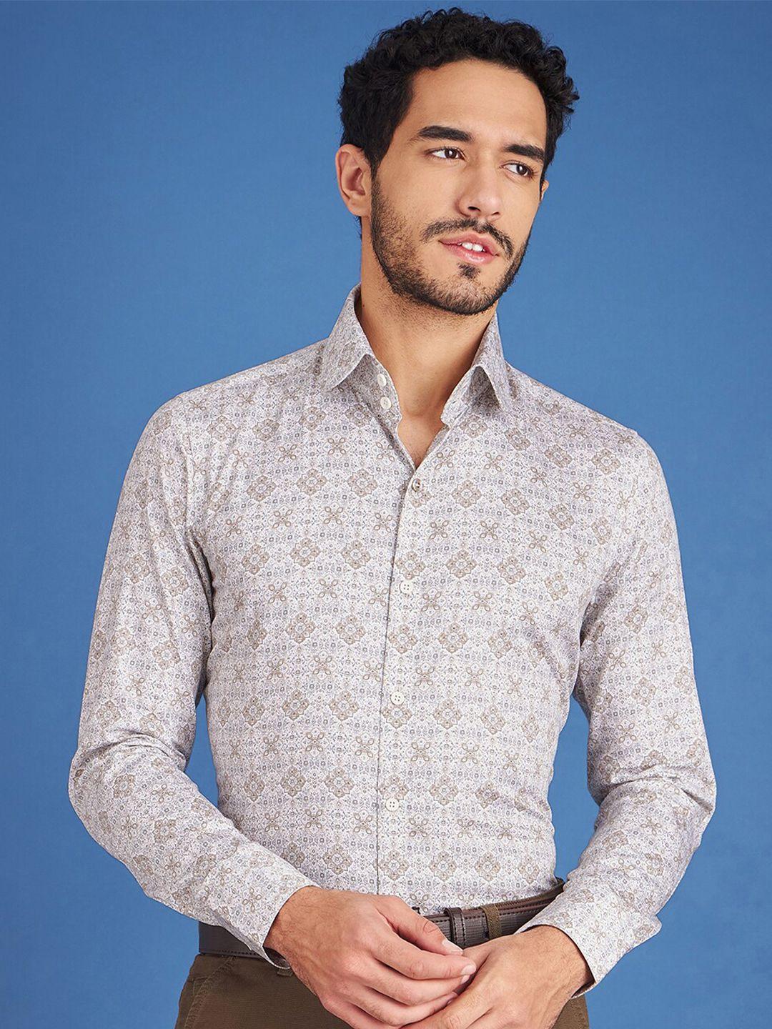louis stitch comfort fit ethnic motifs printed cotton formal shirt