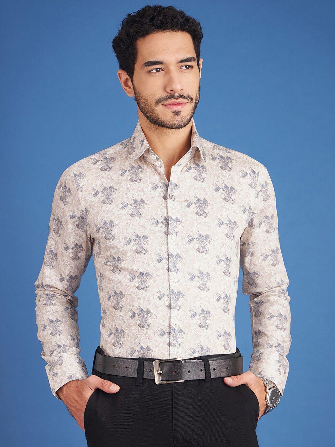 louis stitch comfort fit floral printed club collar pure cotton formal shirt