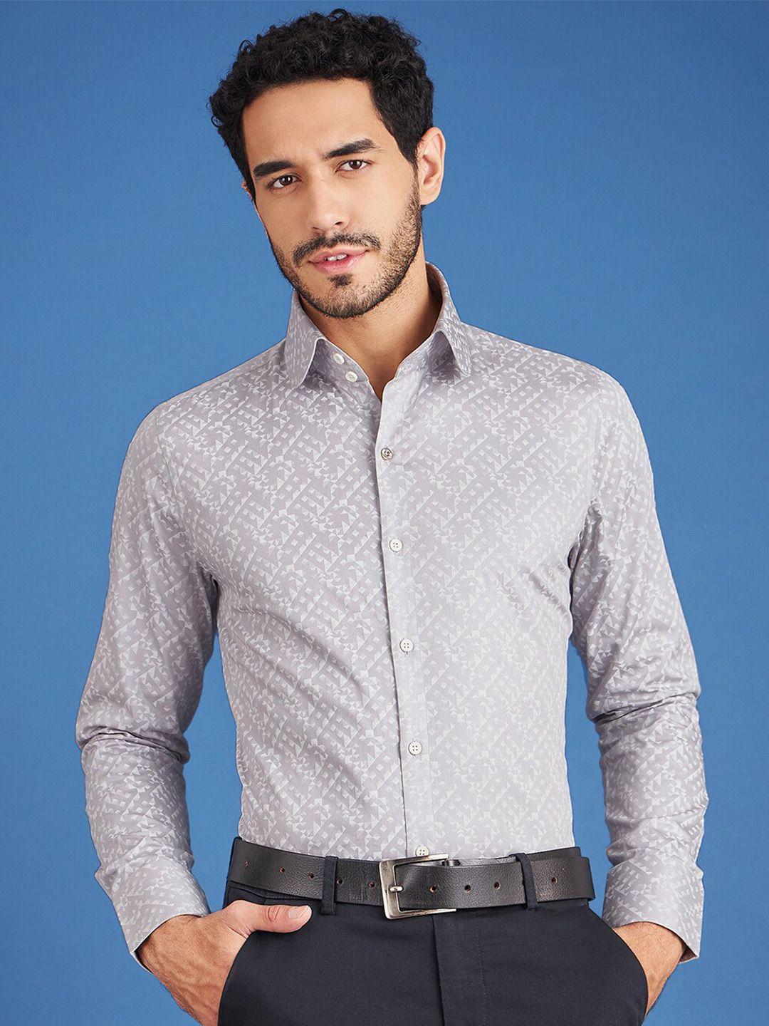 louis stitch comfort fit geometric printed club collar cotton formal shirt