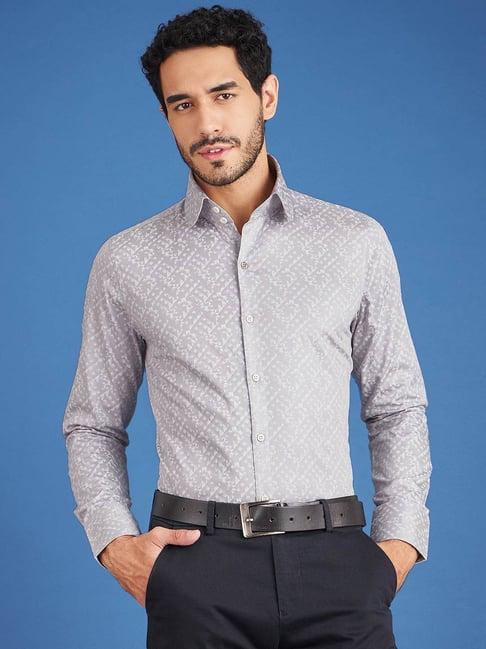 louis stitch grey cotton regular fit printed shirt