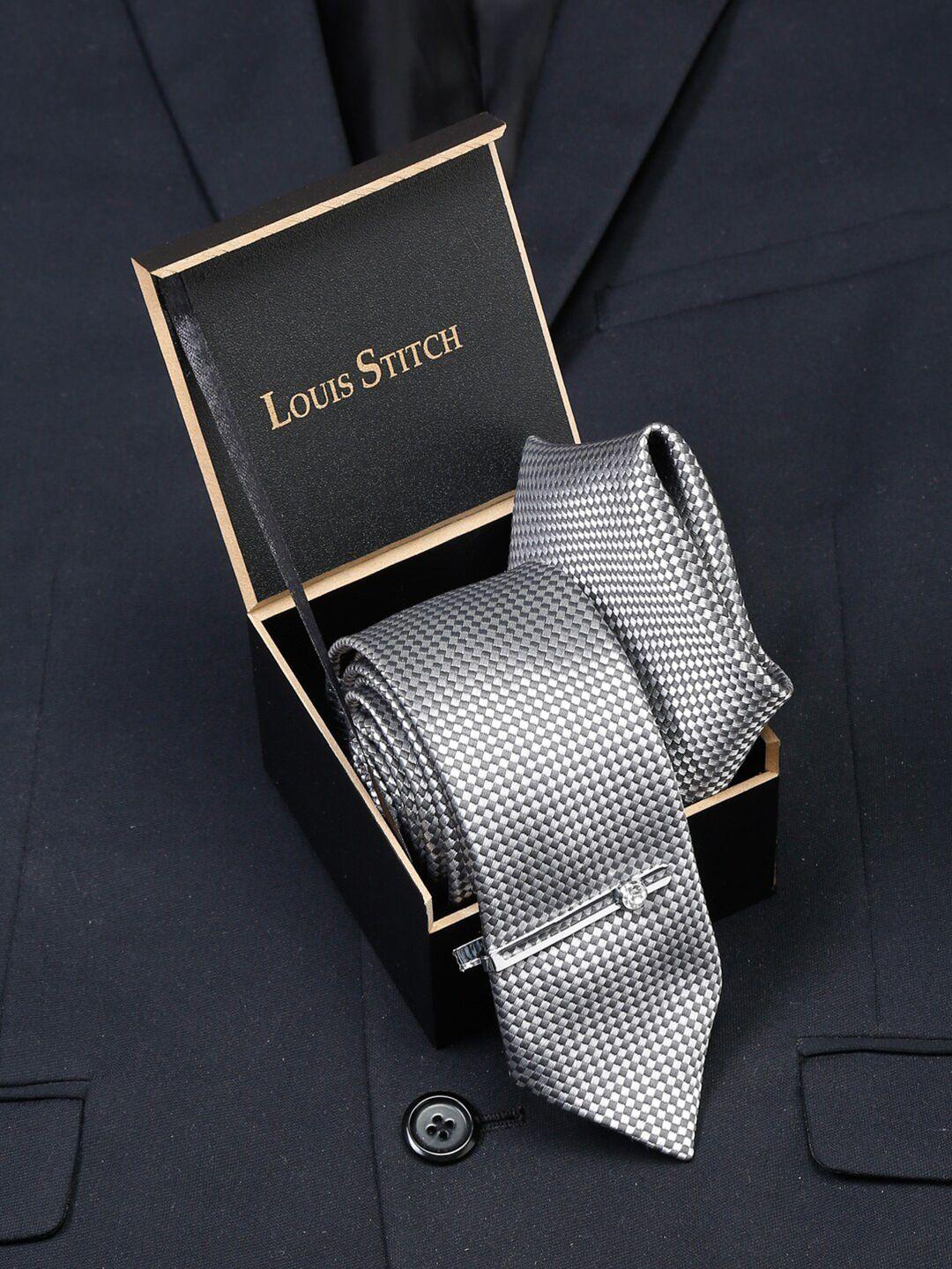 louis stitch men ash grey italian silk necktie accessory gift set