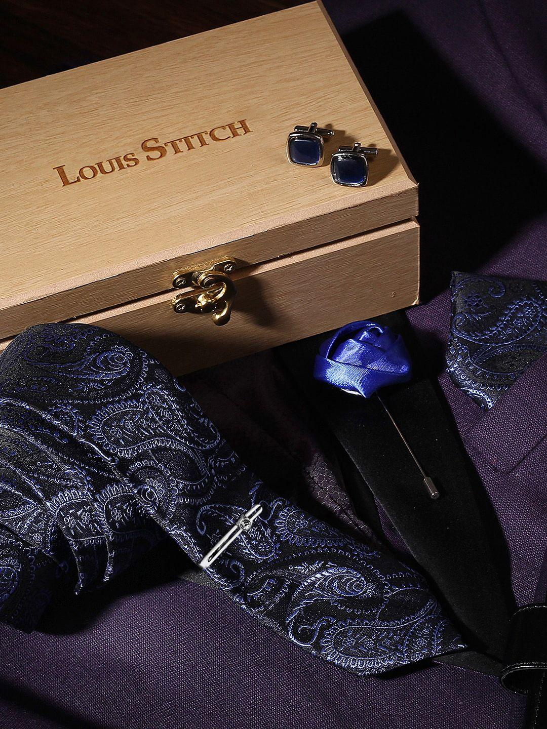 louis stitch men black & navy blue accessories gift set