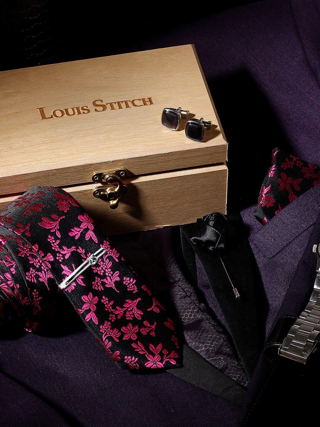 louis stitch men black & pink accessories gift set
