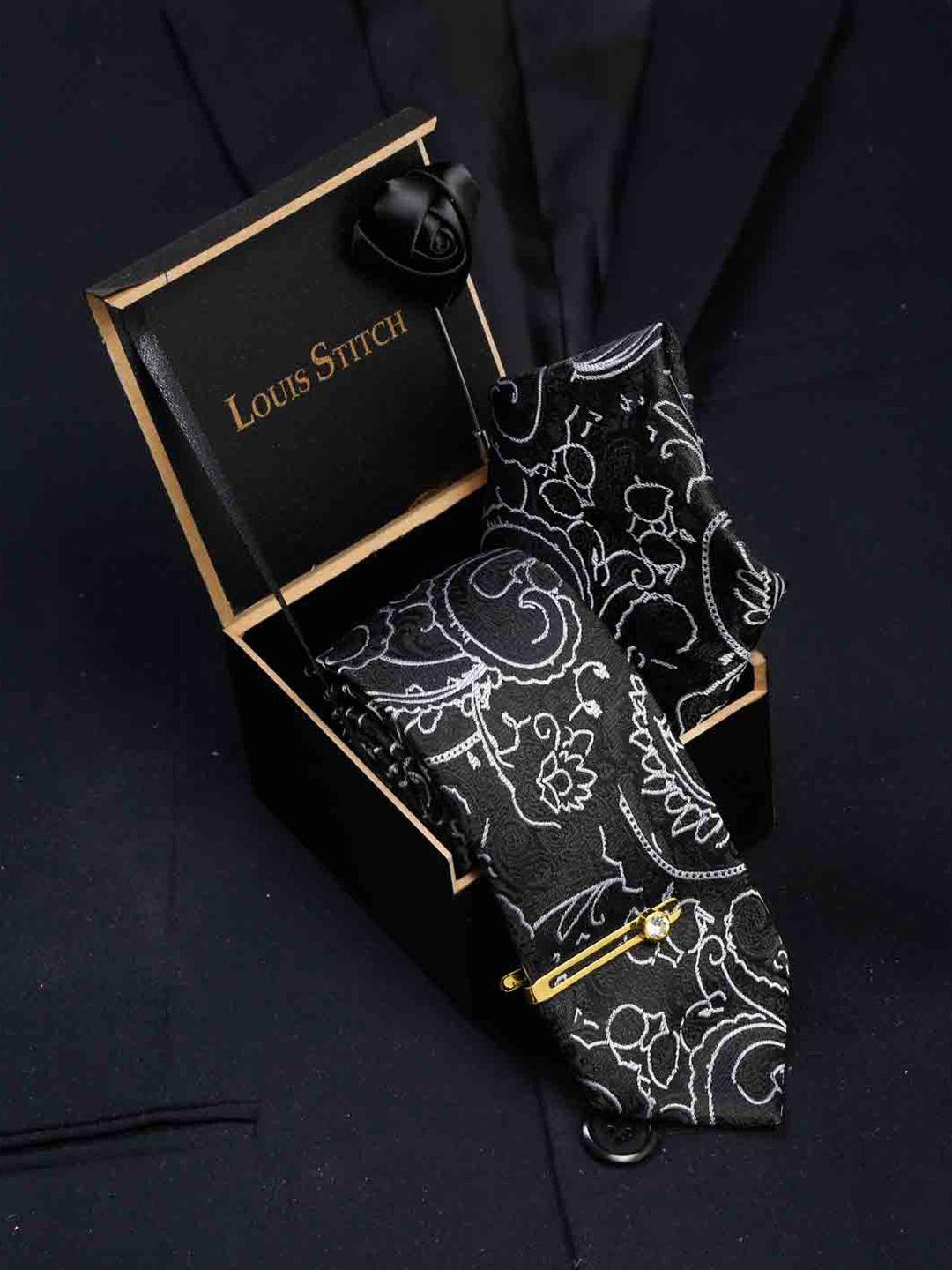 louis stitch men black & white printed formal skinny tie