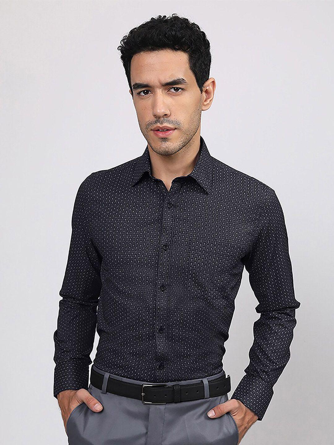 louis stitch men black comfort opaque printed formal shirt