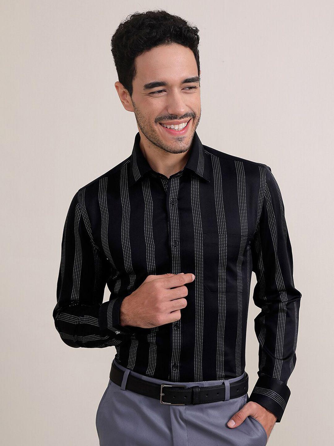 louis stitch men black comfort opaque striped formal shirt