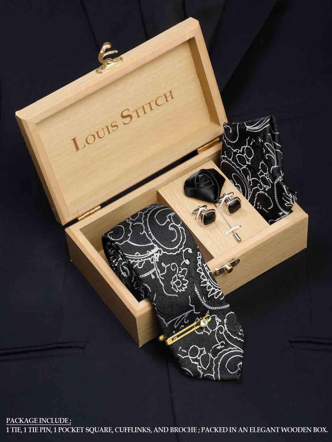 louis stitch men black italian silk accessory gift set