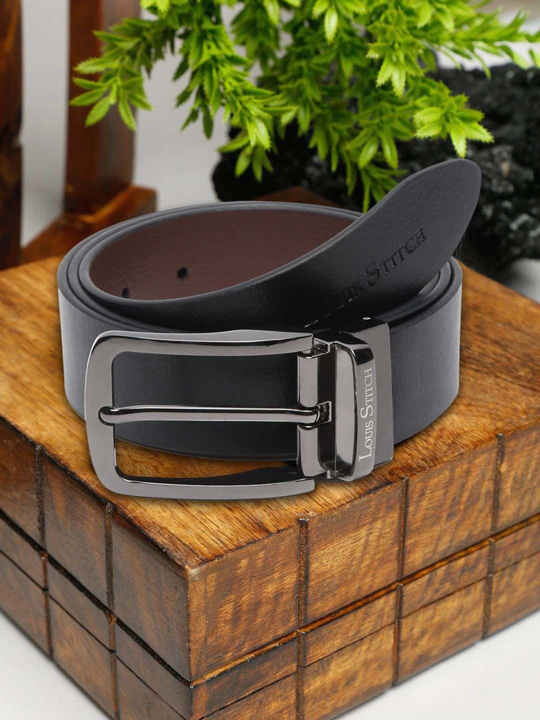 louis stitch men black leather formal belt