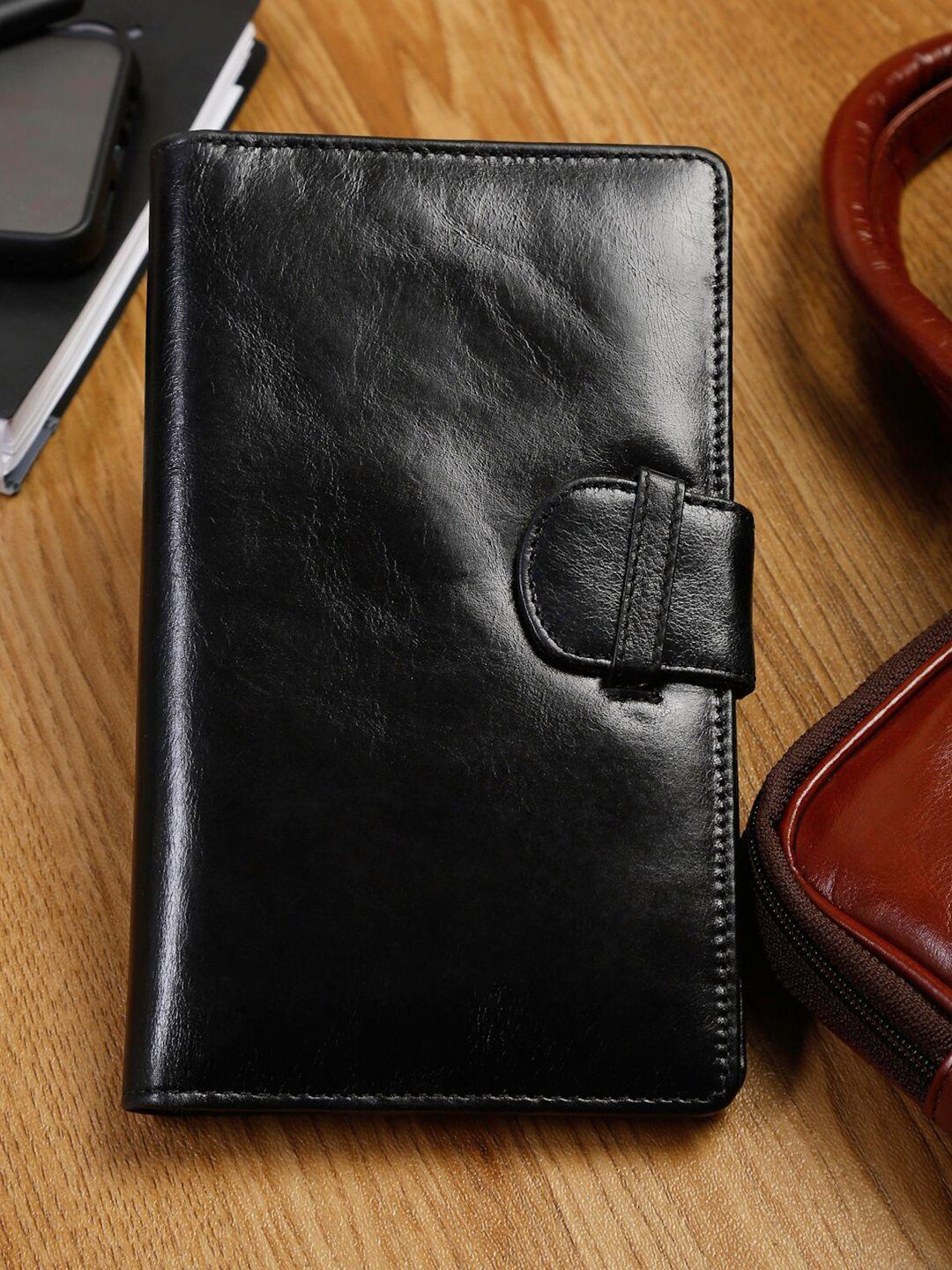 louis stitch men black leather passport holder