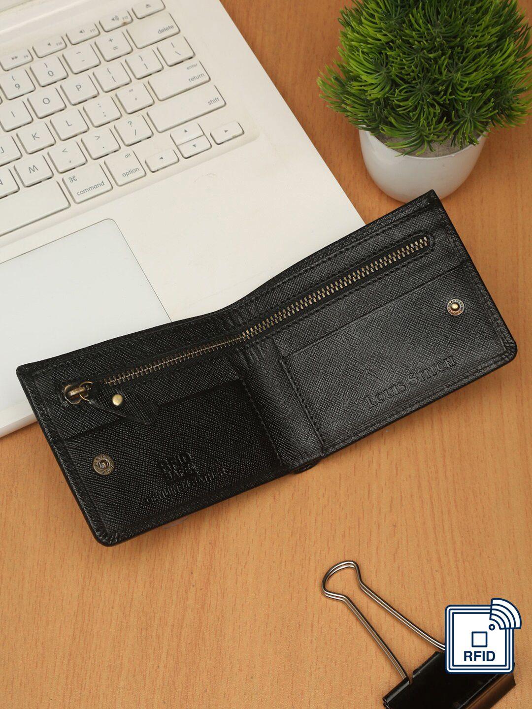 louis stitch men black leather two fold wallet