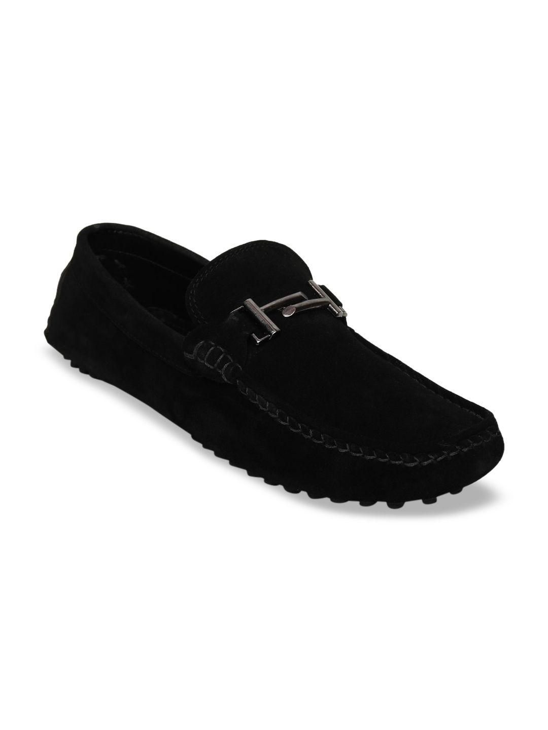 louis stitch men black solid suede driving shoes