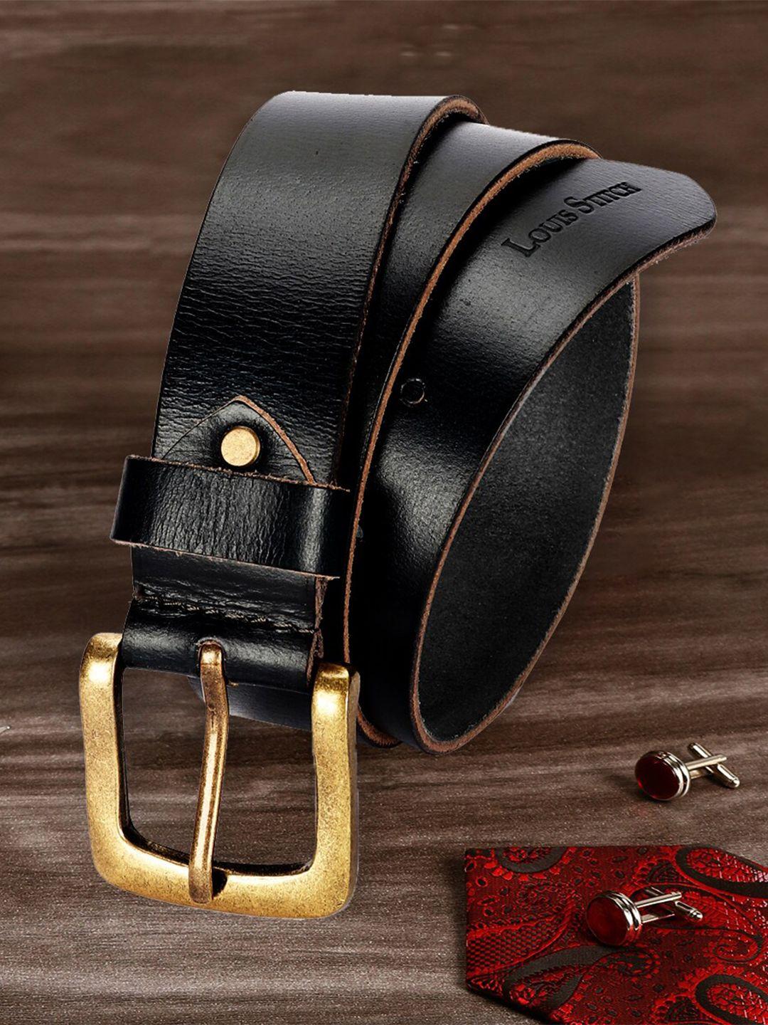 louis stitch men black textured leather belt