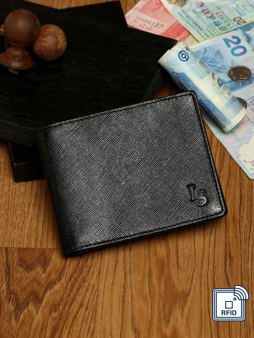 louis stitch men black textured zip detail leather two fold wallet