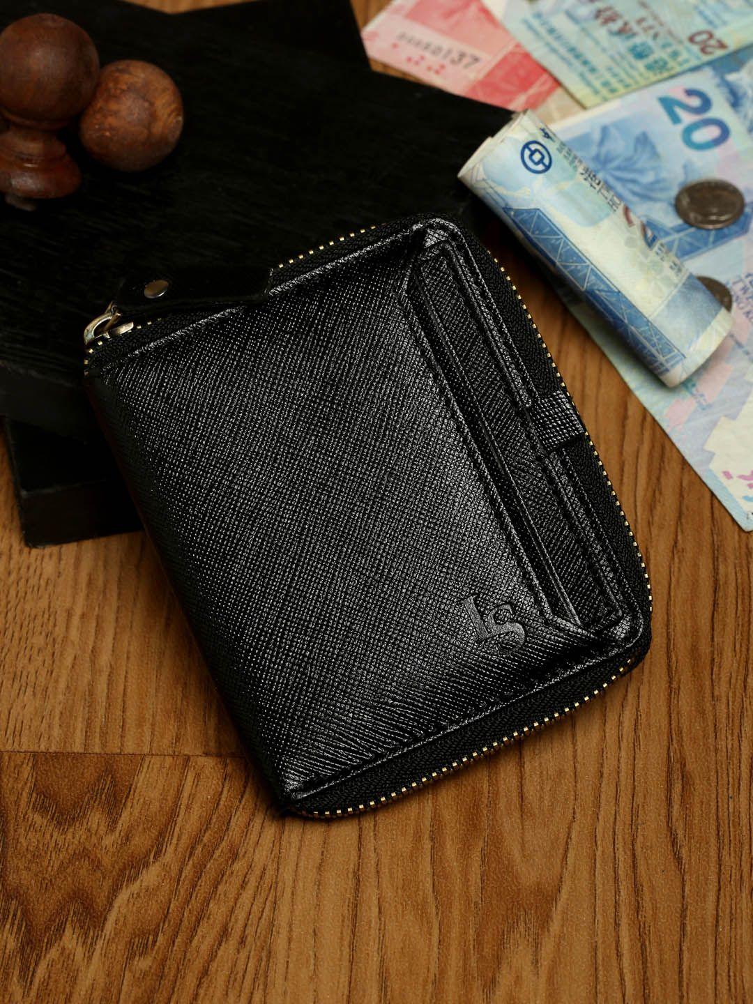 louis stitch men black zip detail leather wallet