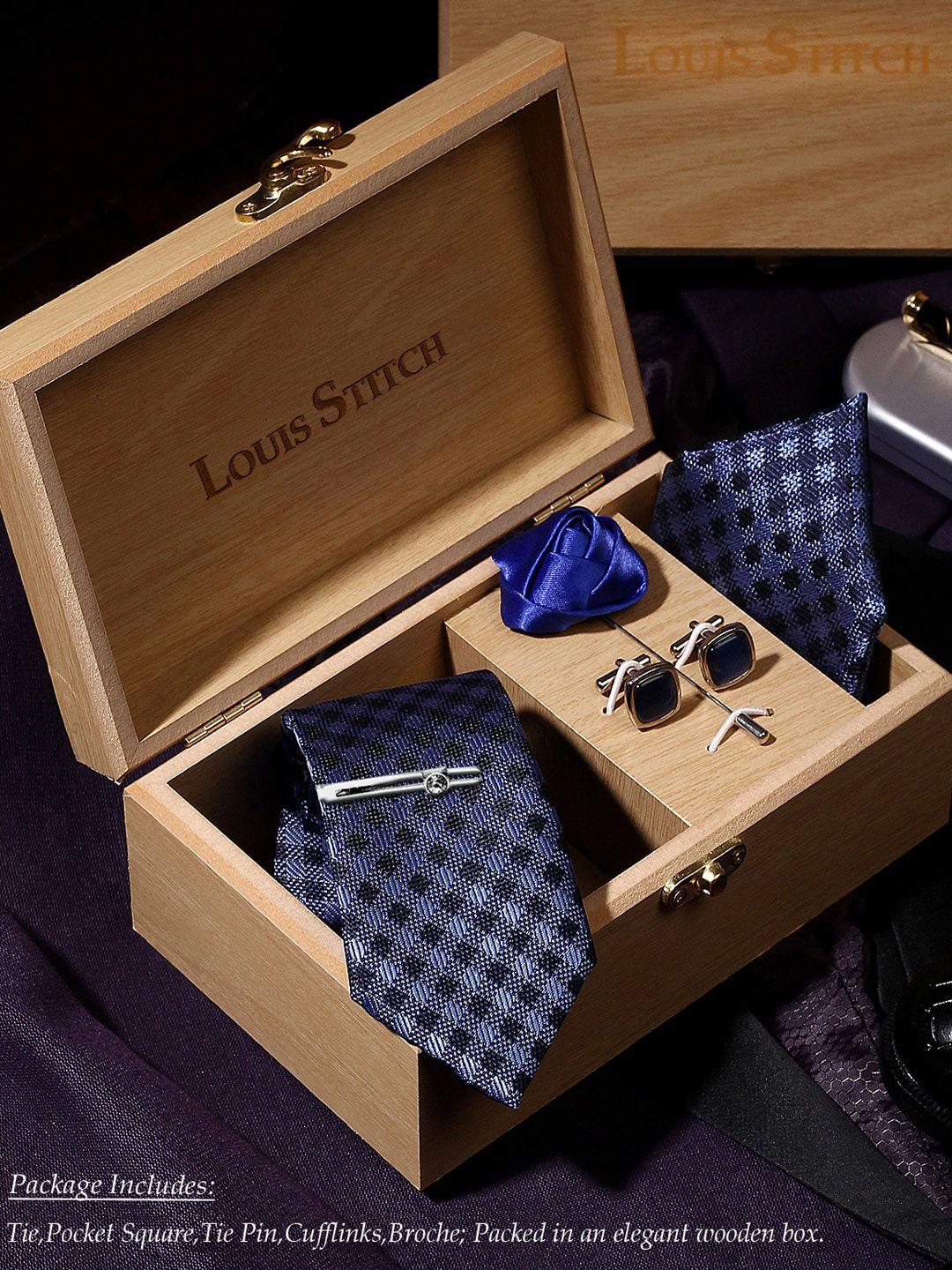 louis stitch men blue & black accessory gift set