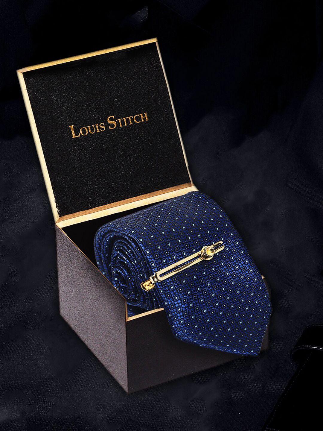 louis stitch men blue & white printed broad tie