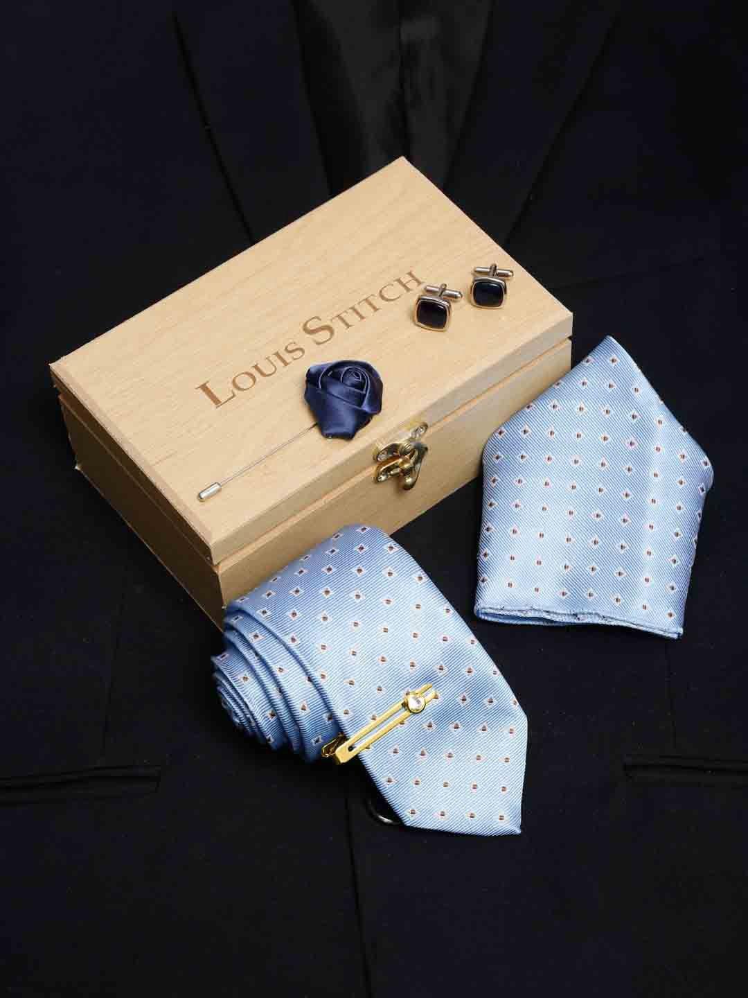 louis stitch men blue accessory gift set