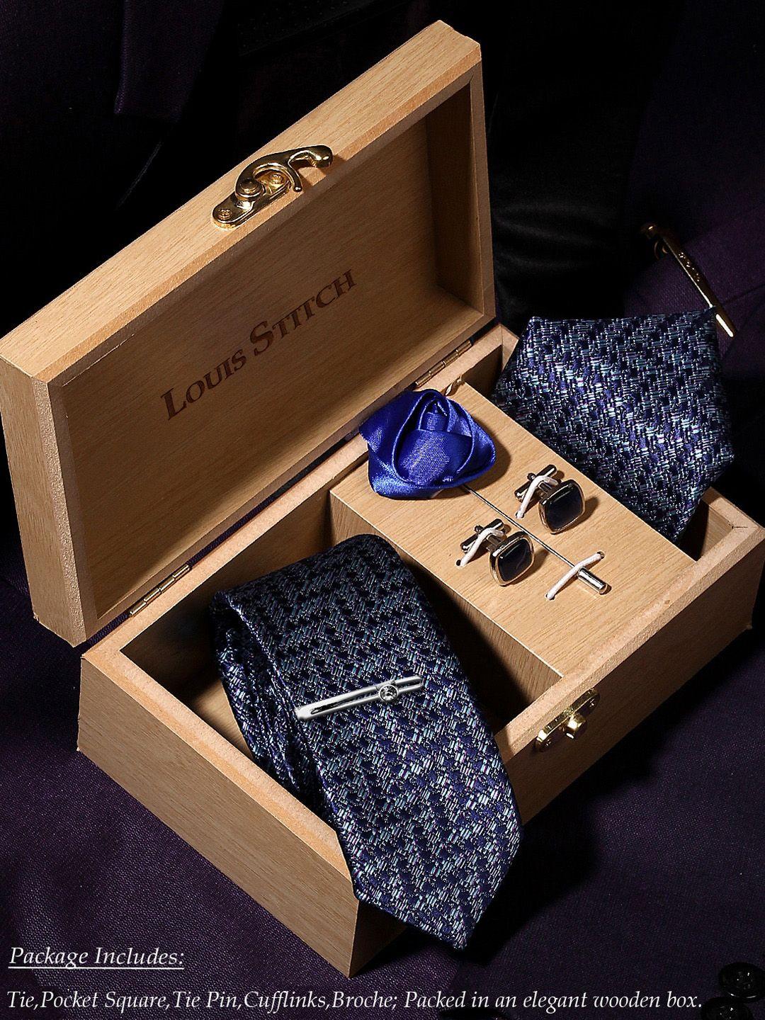 louis stitch men blue accessory gift set