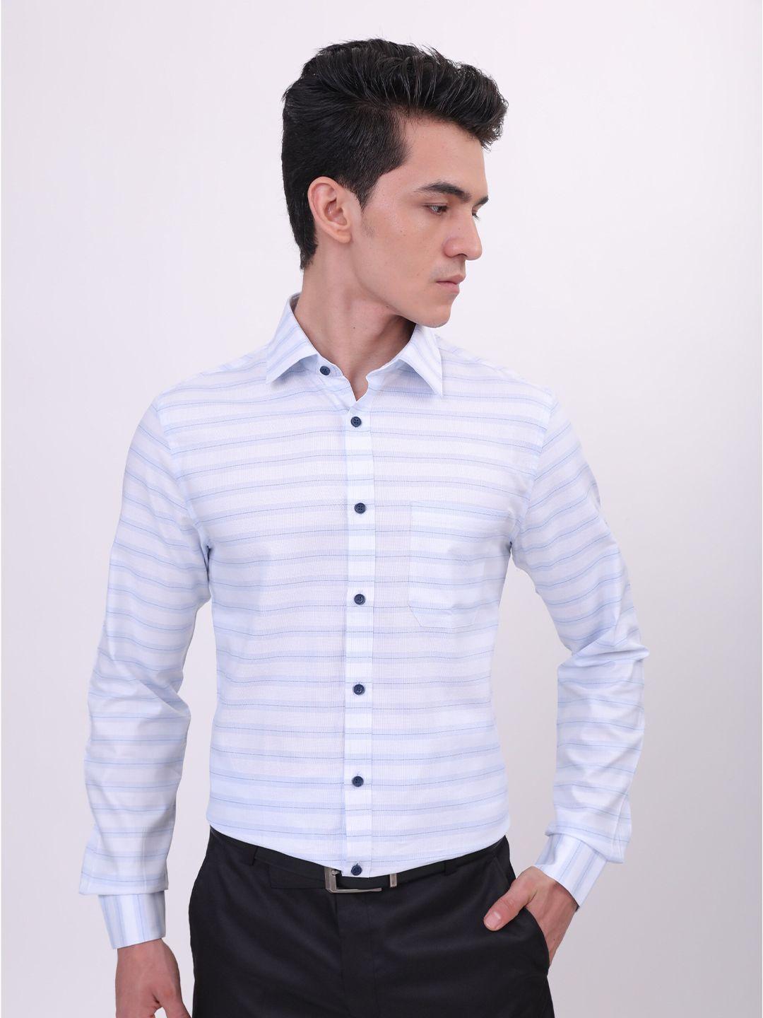 louis stitch men blue comfort opaque striped formal shirt