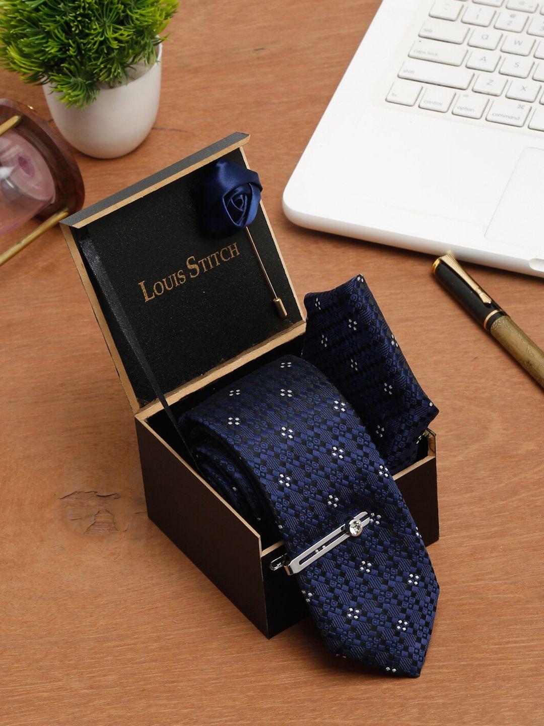 louis stitch men blue italian silk accessory gift set