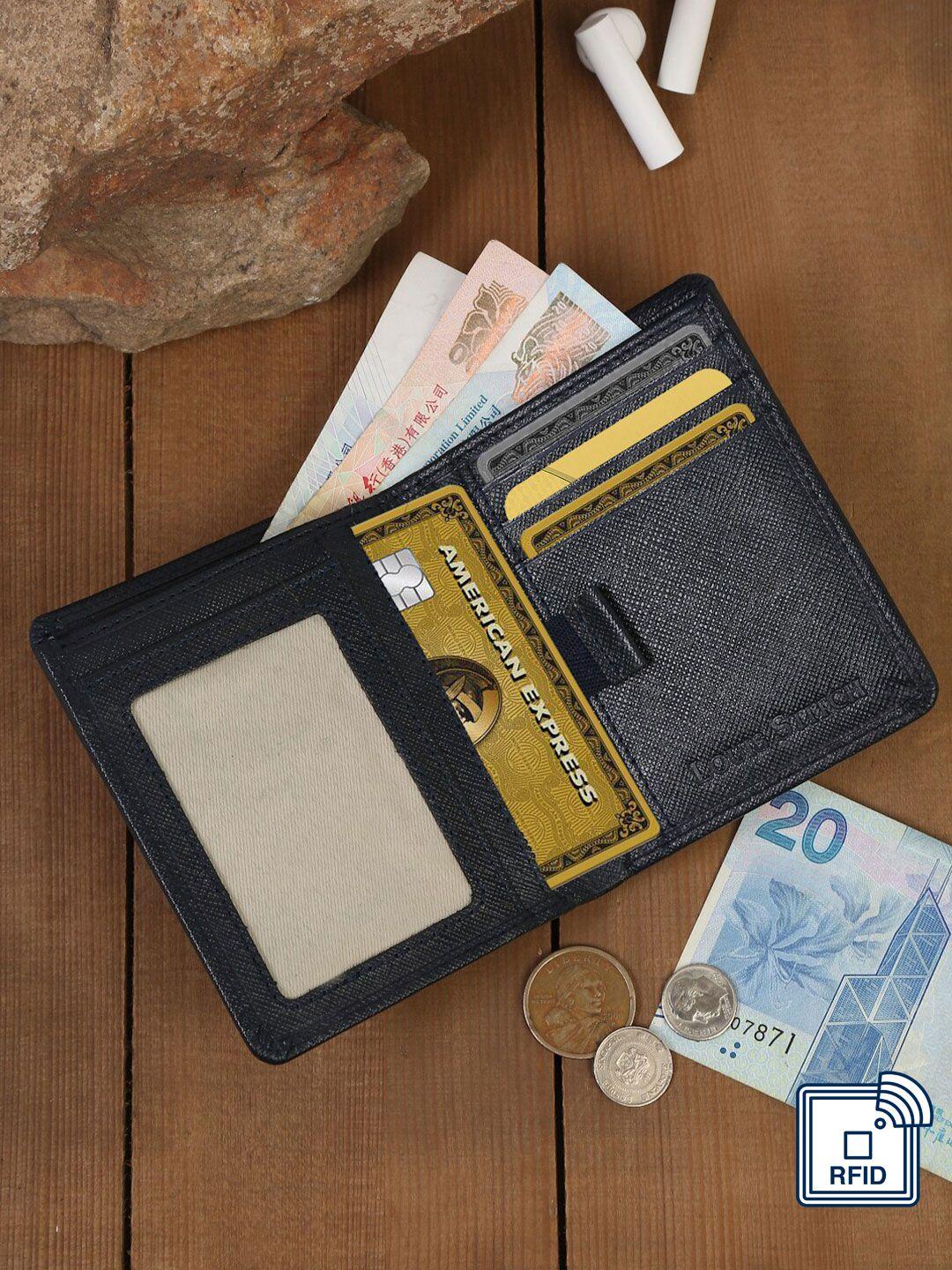 louis stitch men blue leather two fold wallet