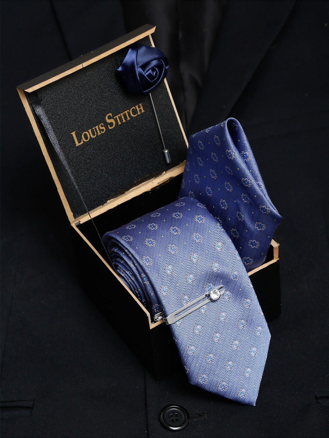 louis stitch men blue printed ascot tie