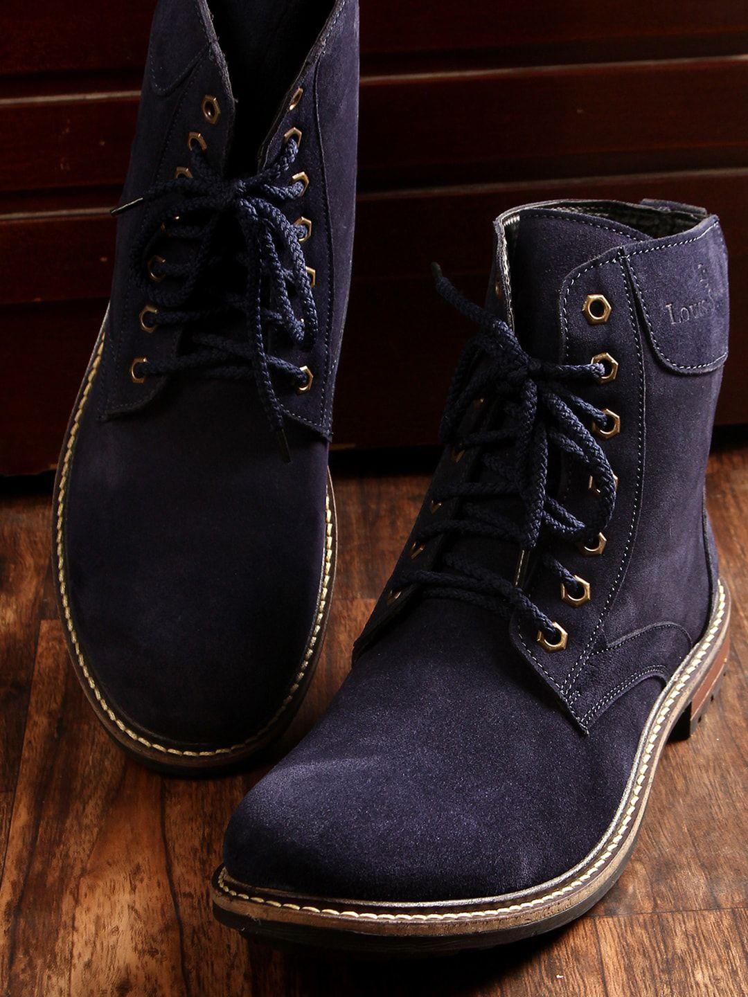 louis stitch men blue solid leather regular boots
