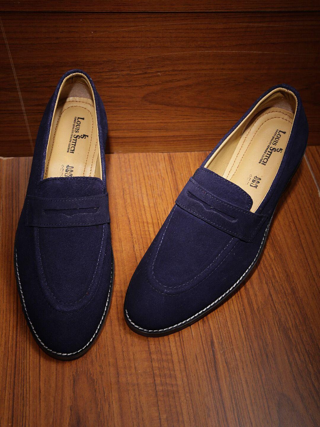 louis stitch men blue suede loafers