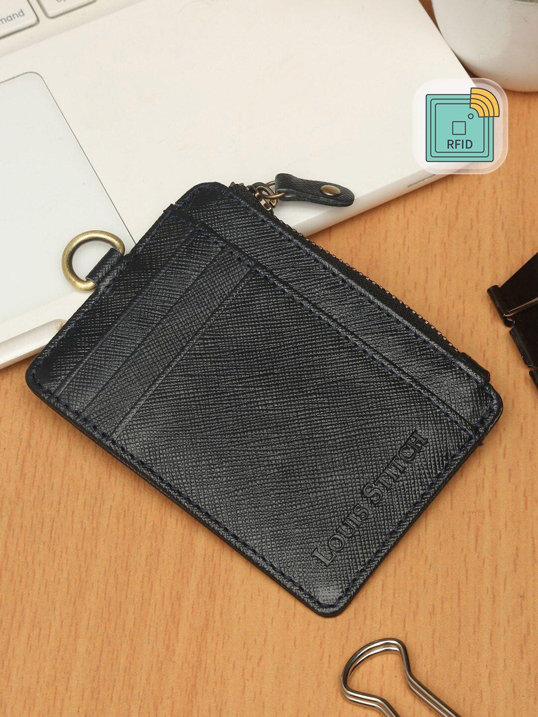 louis stitch men blue zip detail leather card holder