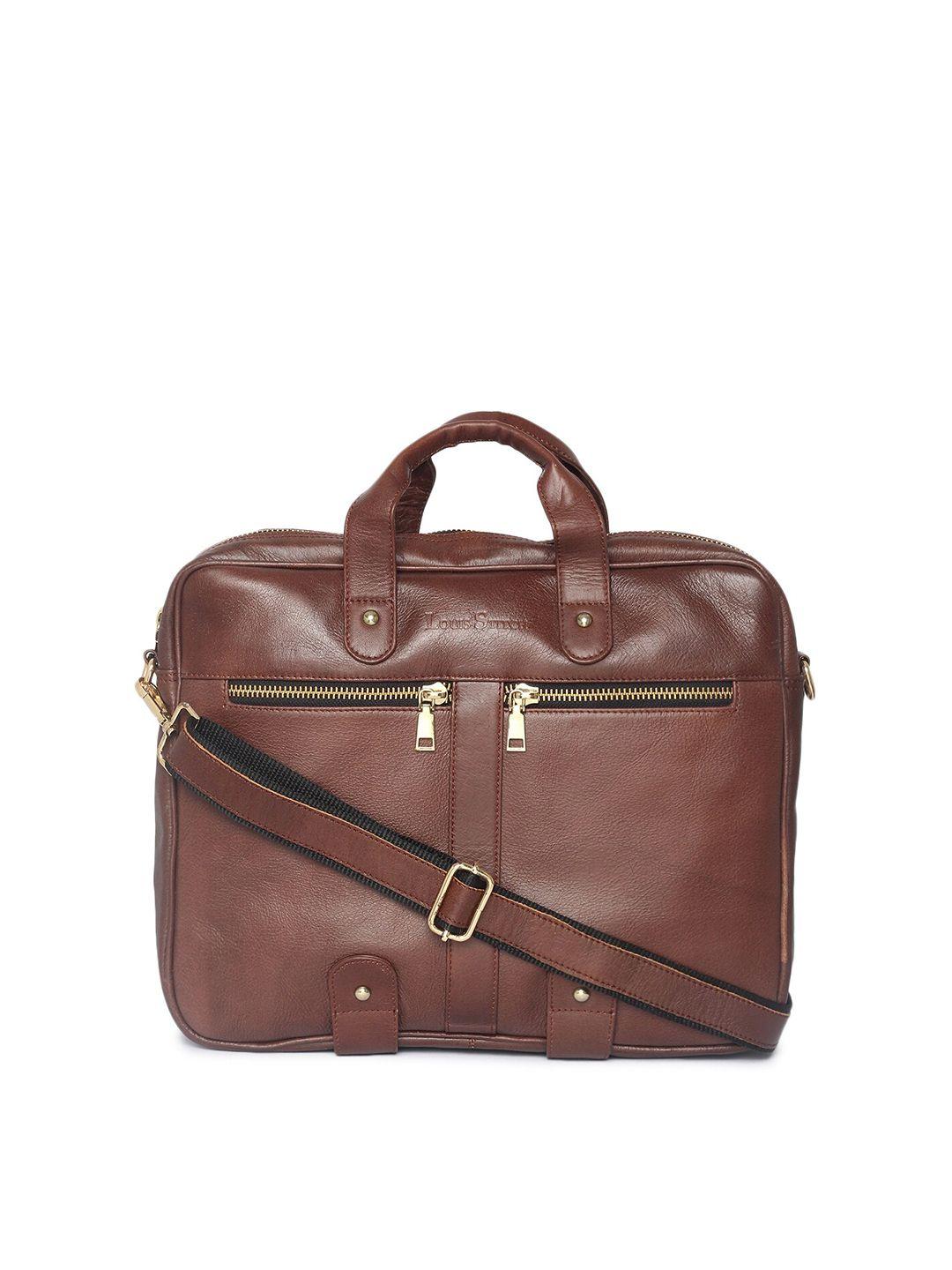 louis stitch men brown leather laptop bag