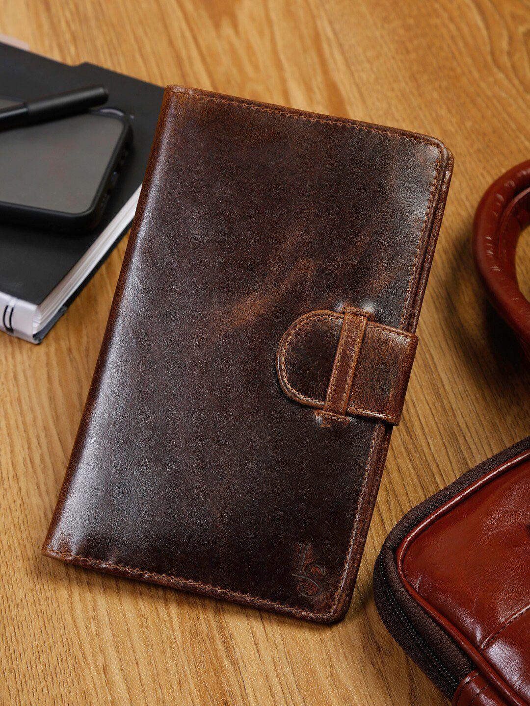 louis stitch men brown leather passport holder