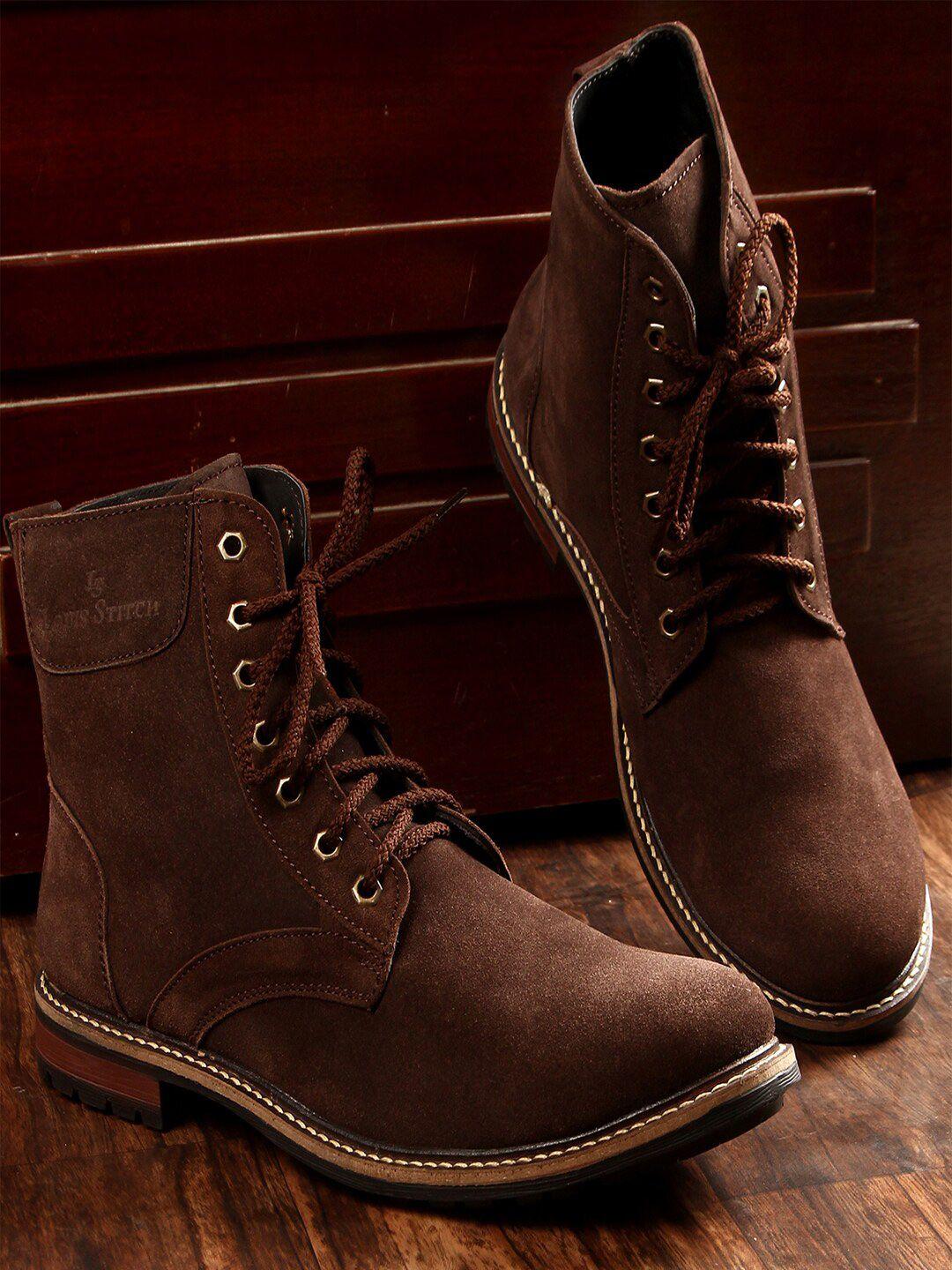 louis stitch men brown suede high-top boots