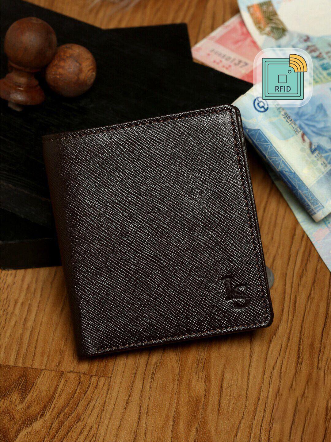 louis stitch men brown textured leather rfid two fold wallet