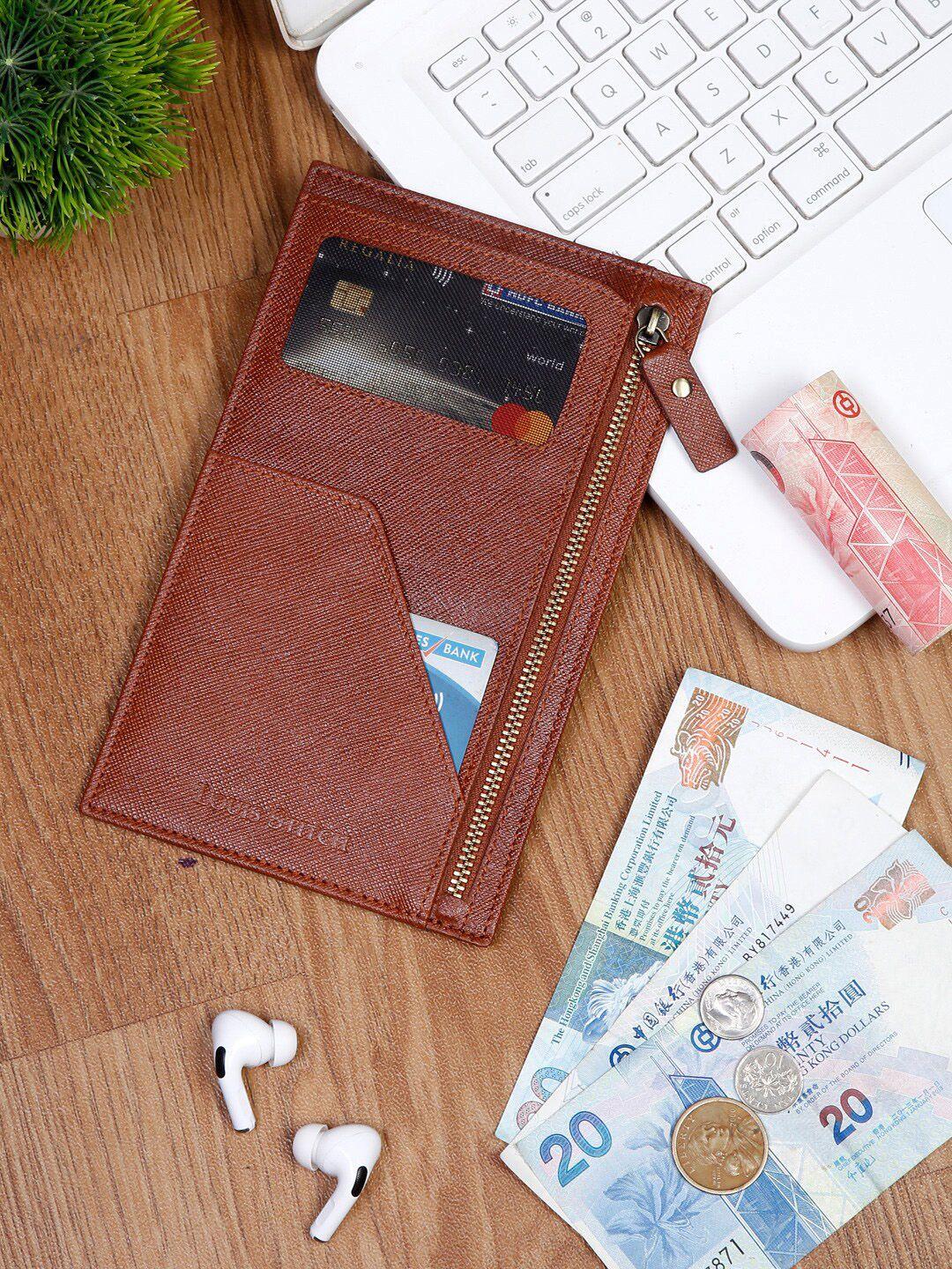 louis stitch men brown zip detail leather passport holder