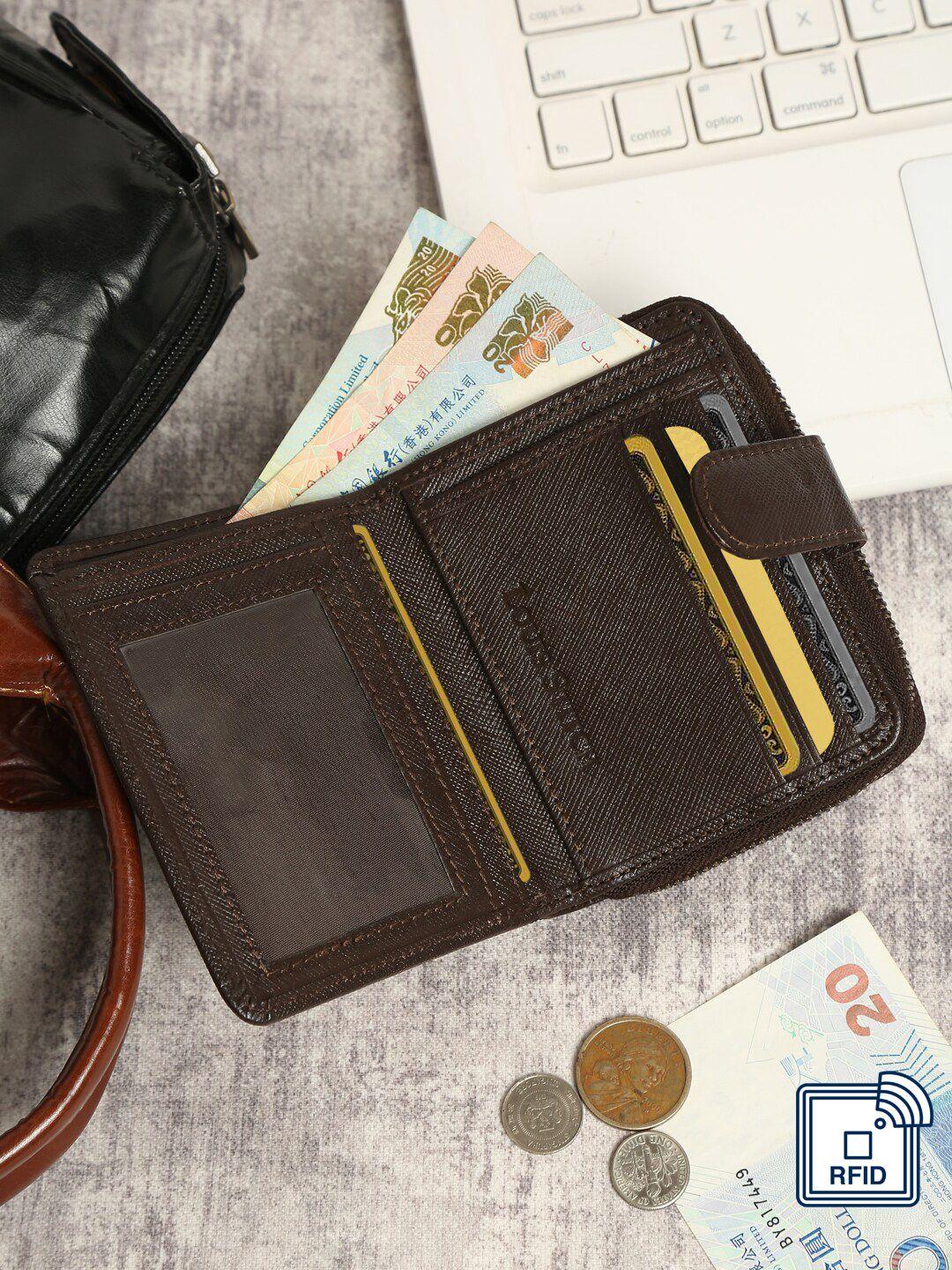 louis stitch men brown zip detail leather two fold wallet