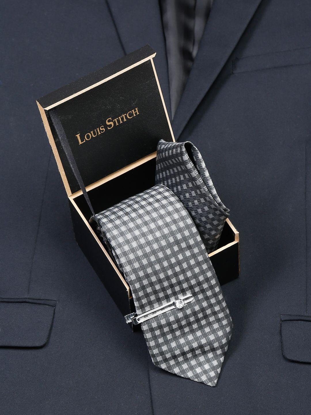 louis stitch men checked italian silk necktie accessory gift set