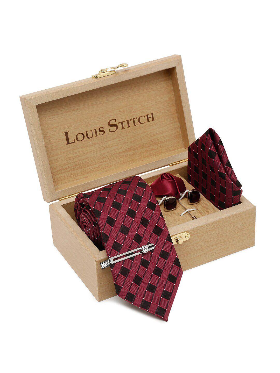louis stitch men checked italian silk necktie accessory gift set