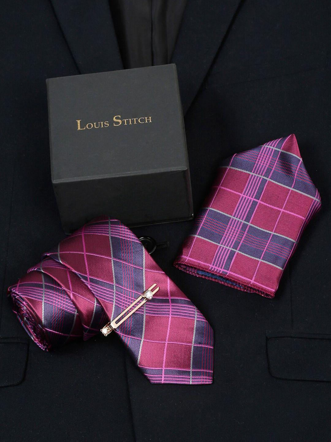 louis stitch men checked silk accessory gift set