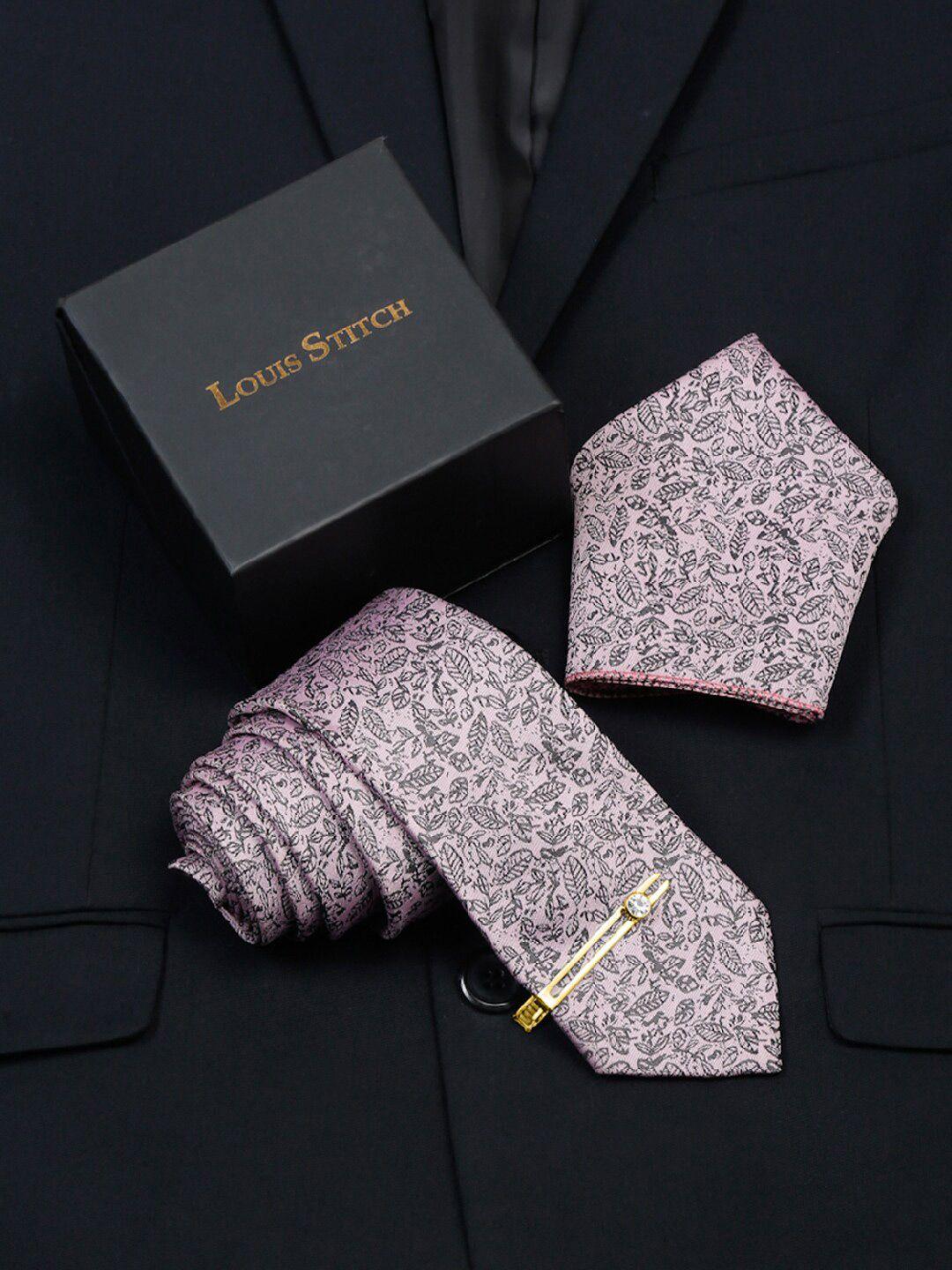 louis stitch men floral printed necktie accessory gift set