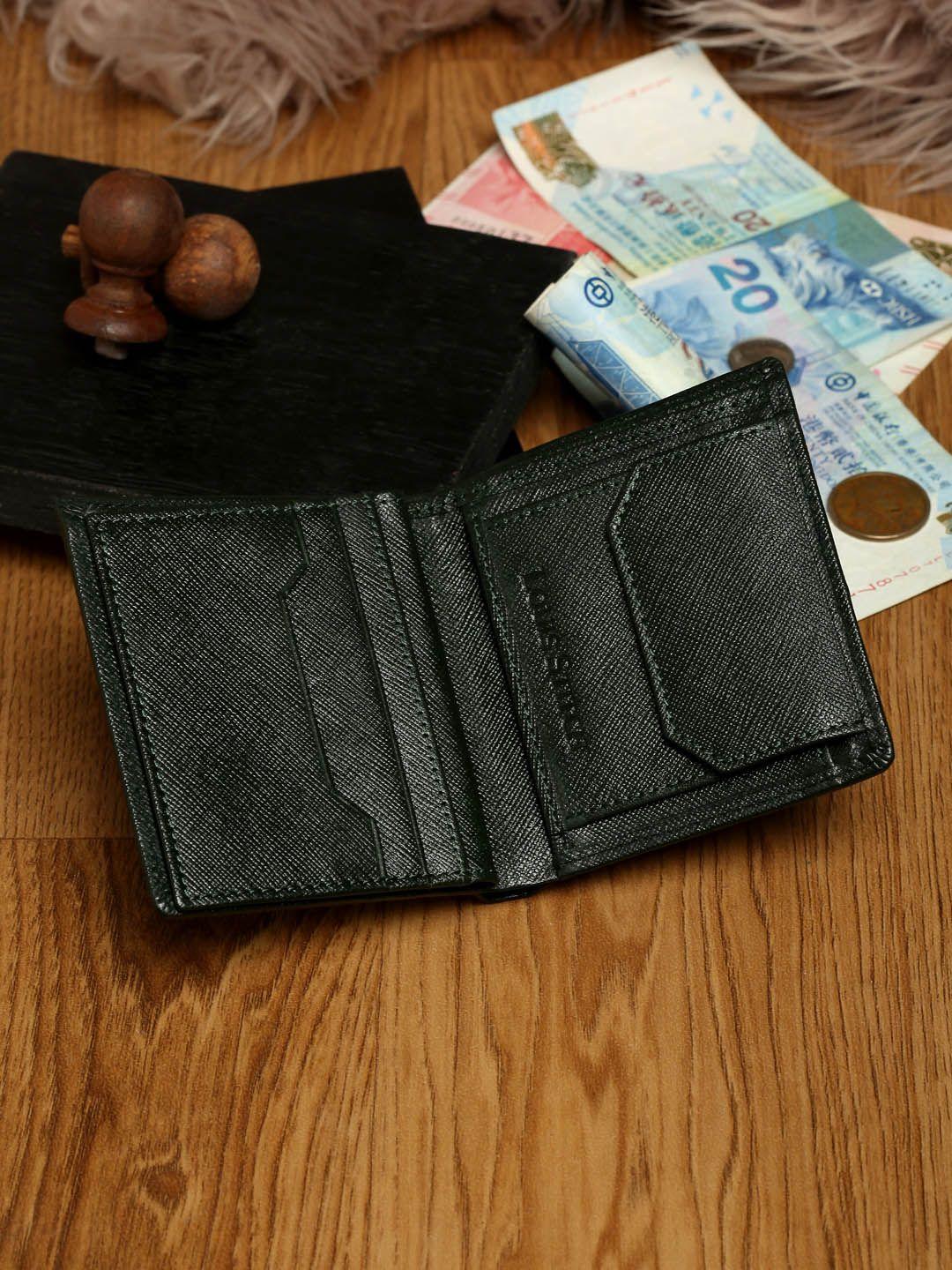 louis stitch men green leather two fold wallet