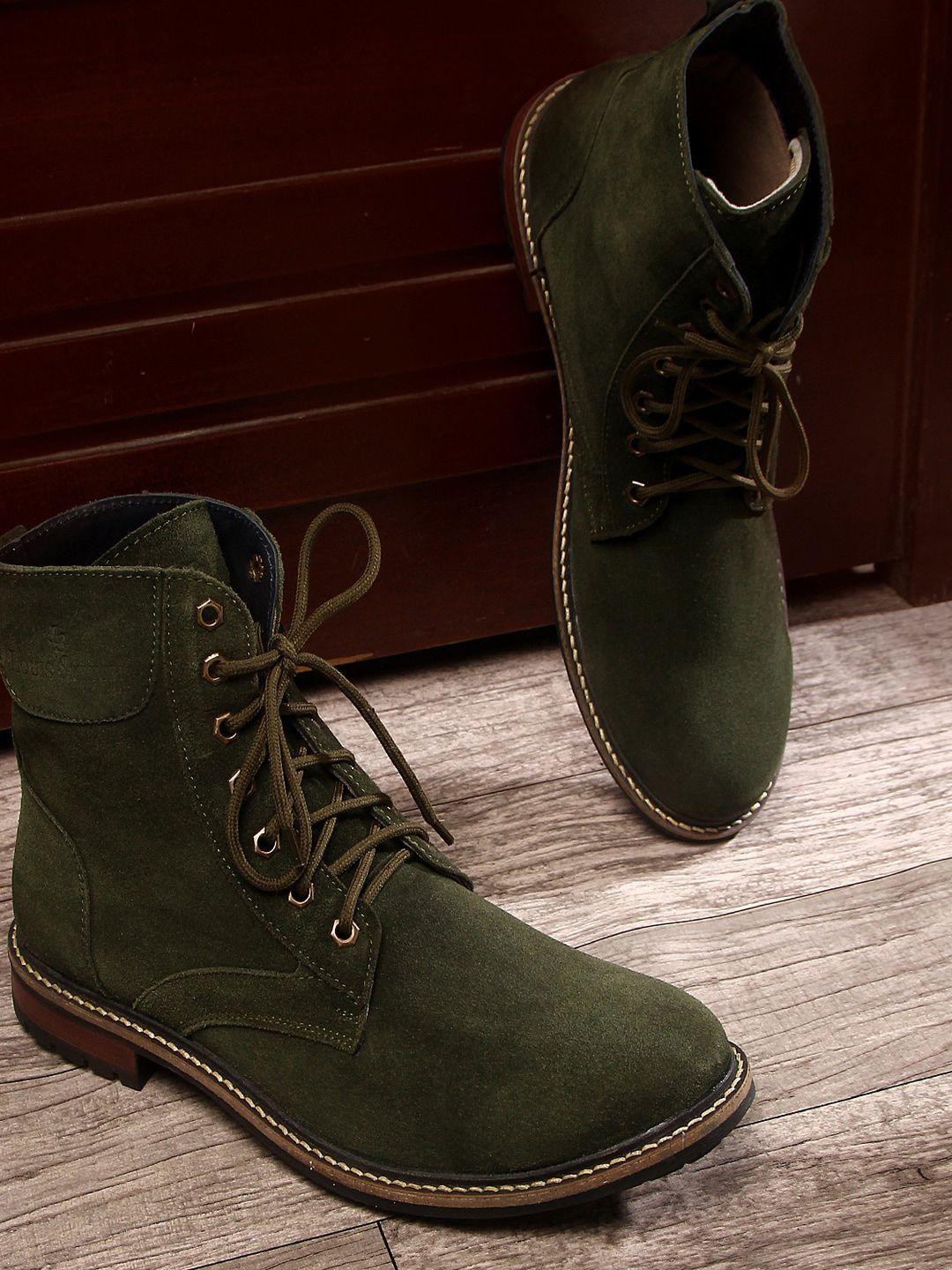 louis stitch men green suede high-top flat boots