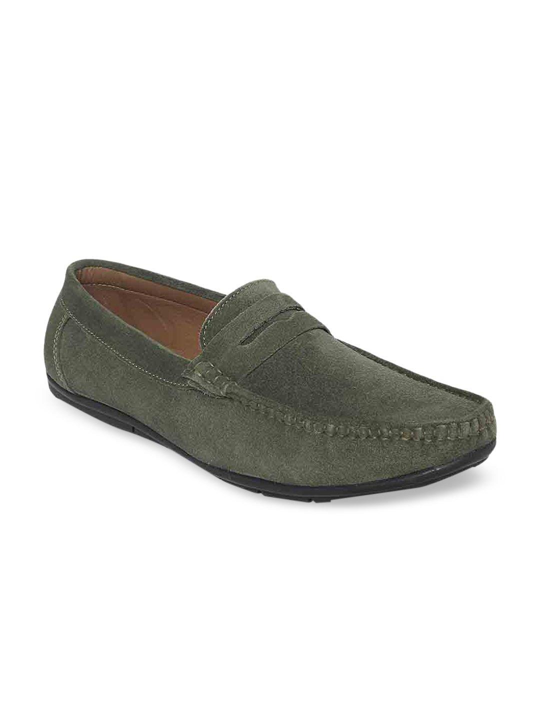 louis stitch men green textured leather casual loafers
