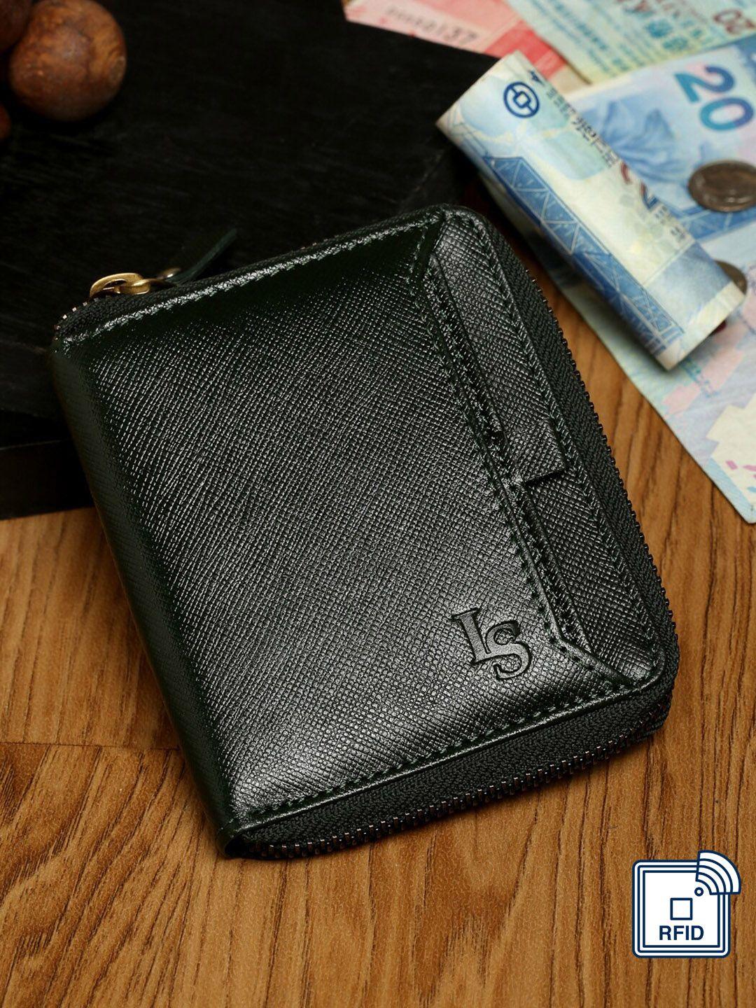 louis stitch men green zip detail leather zip around wallet