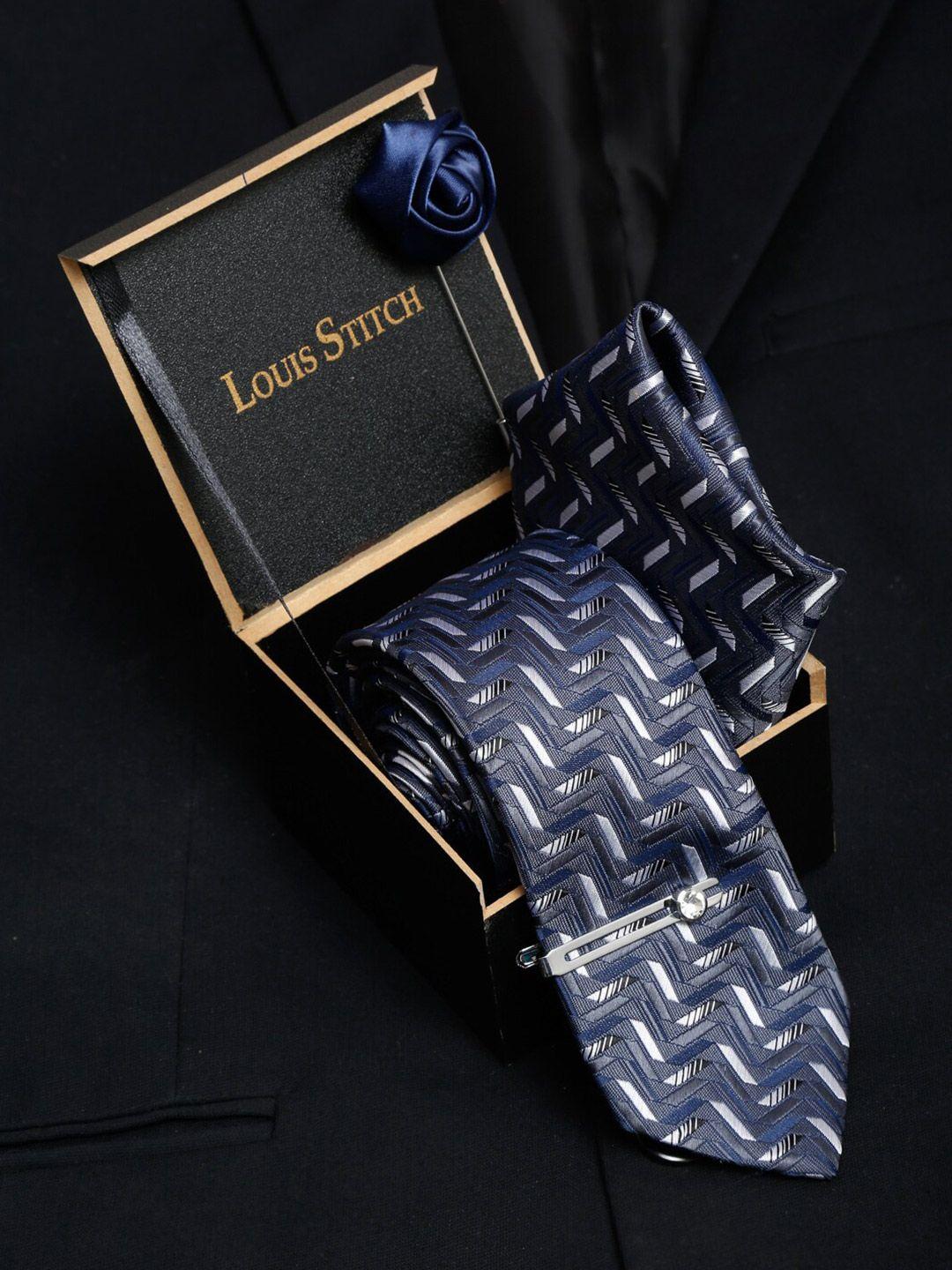 louis stitch men grey & off white printed skinny tie