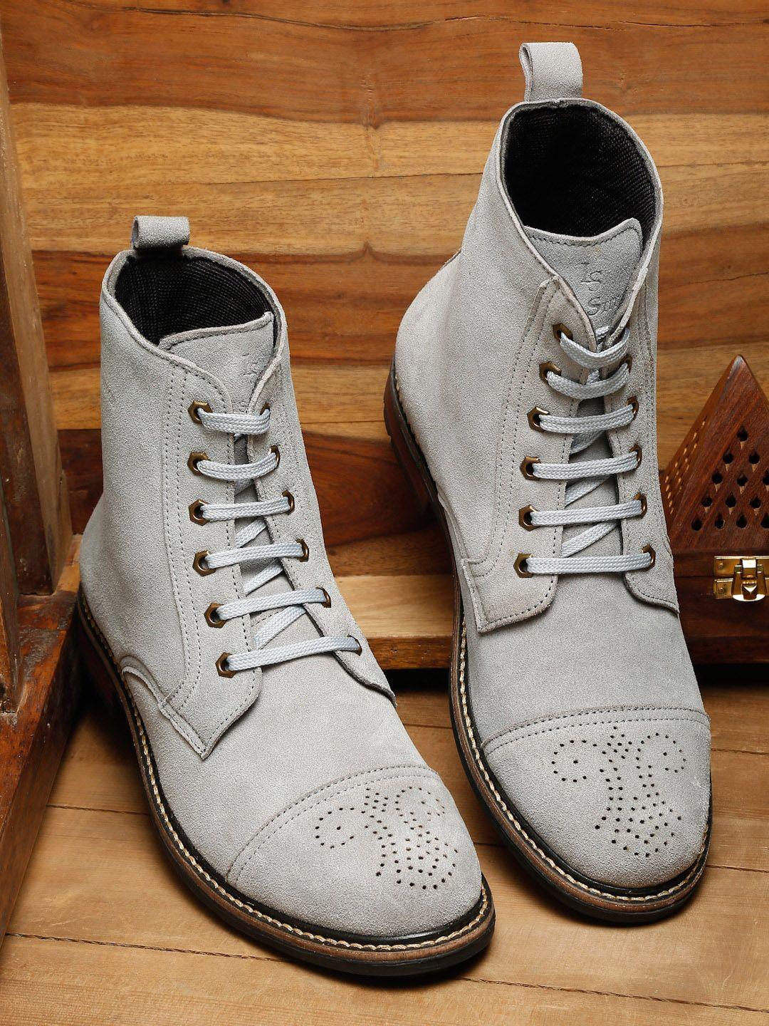louis stitch men grey suede high-top boots