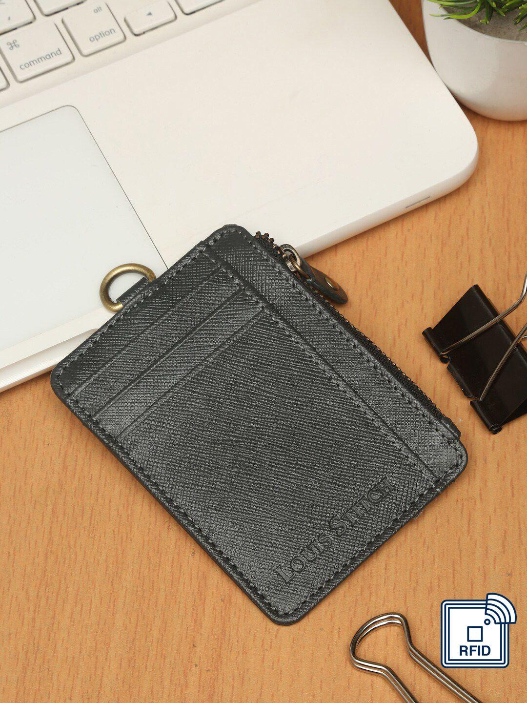 louis stitch men grey textured zip detail leather card holder