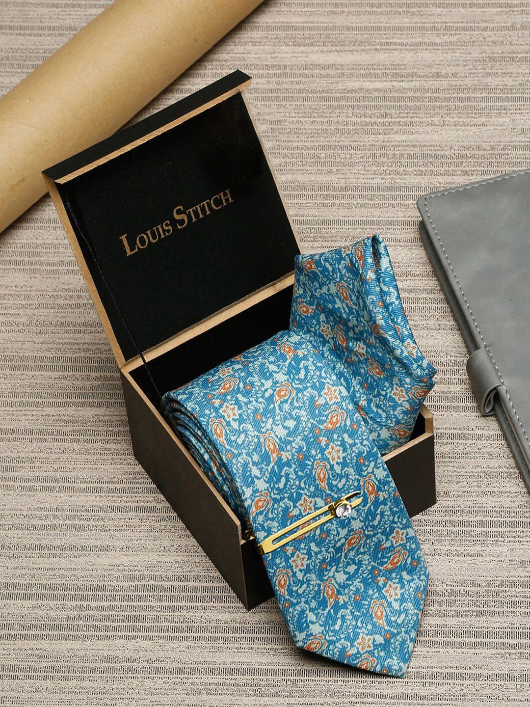 louis stitch men italian silk necktie & pocket square accessory gift set