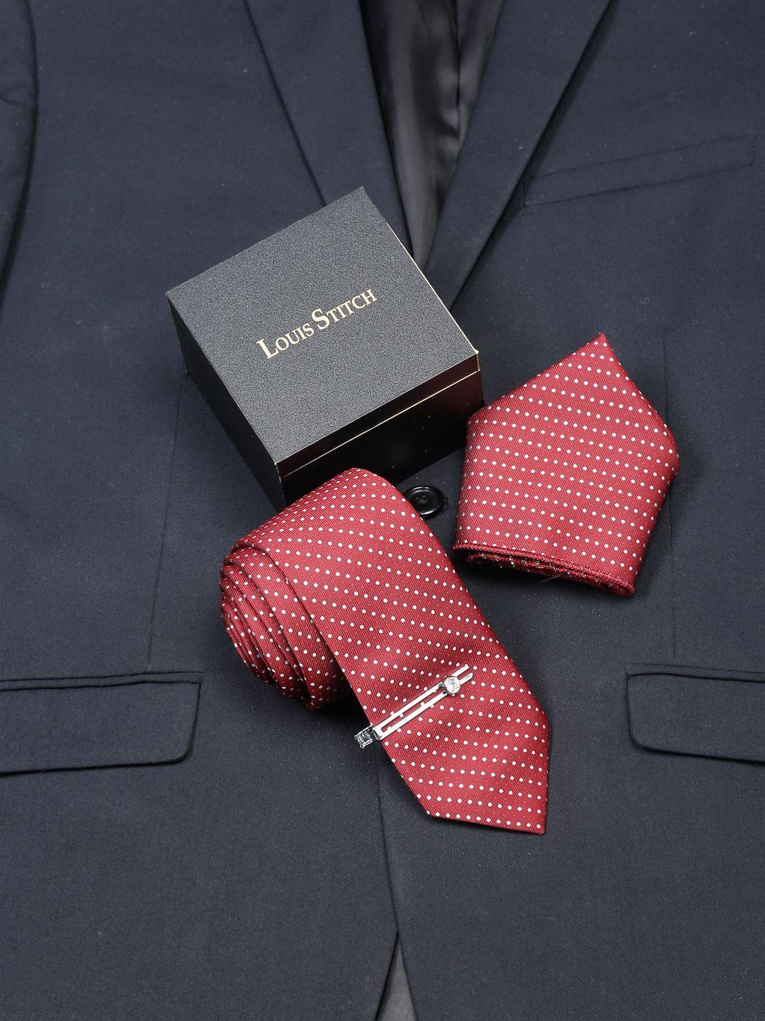 louis stitch men italian silk tie with pocket square & tiepin set