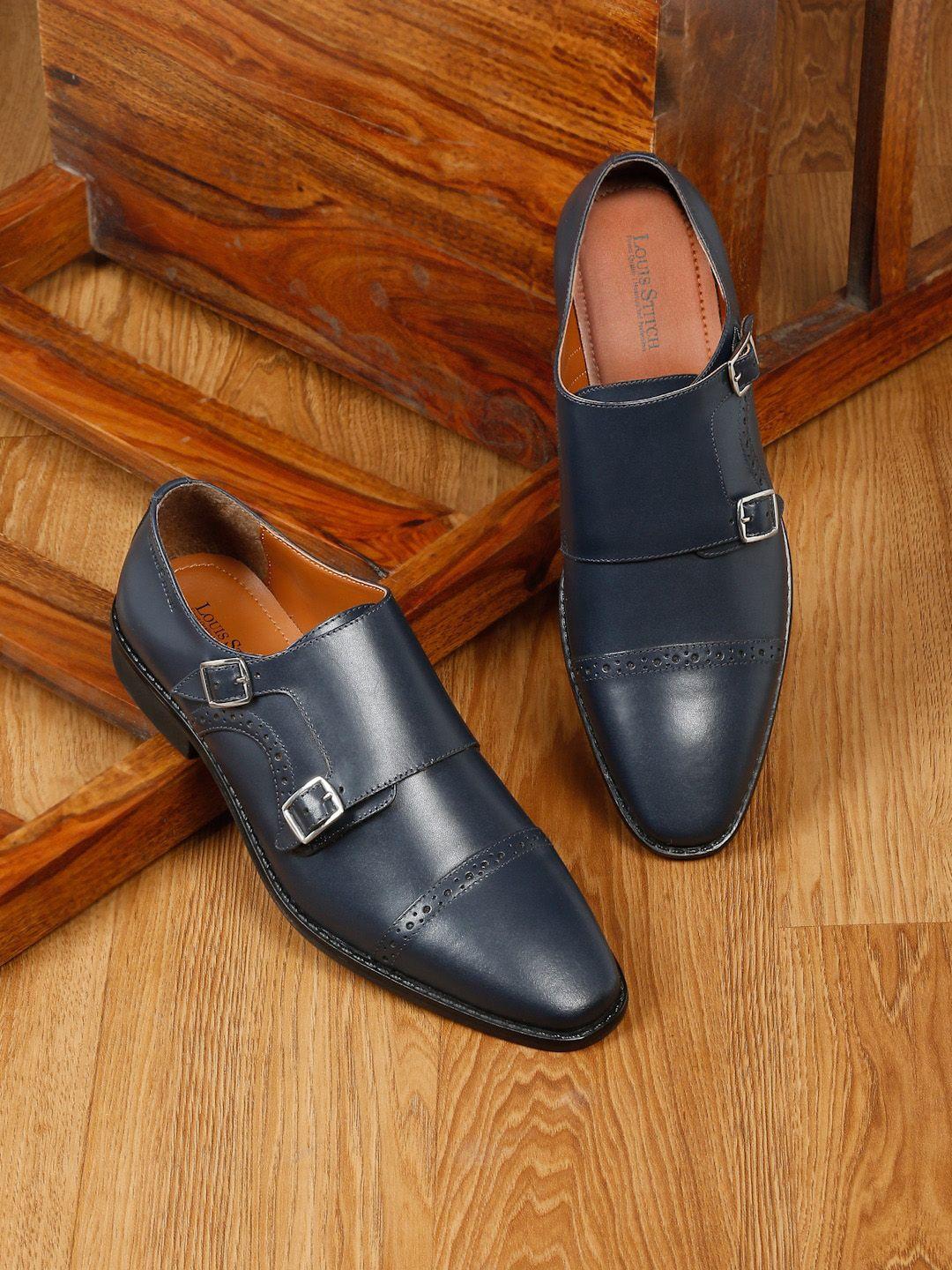 louis stitch men leather formal double monks shoes