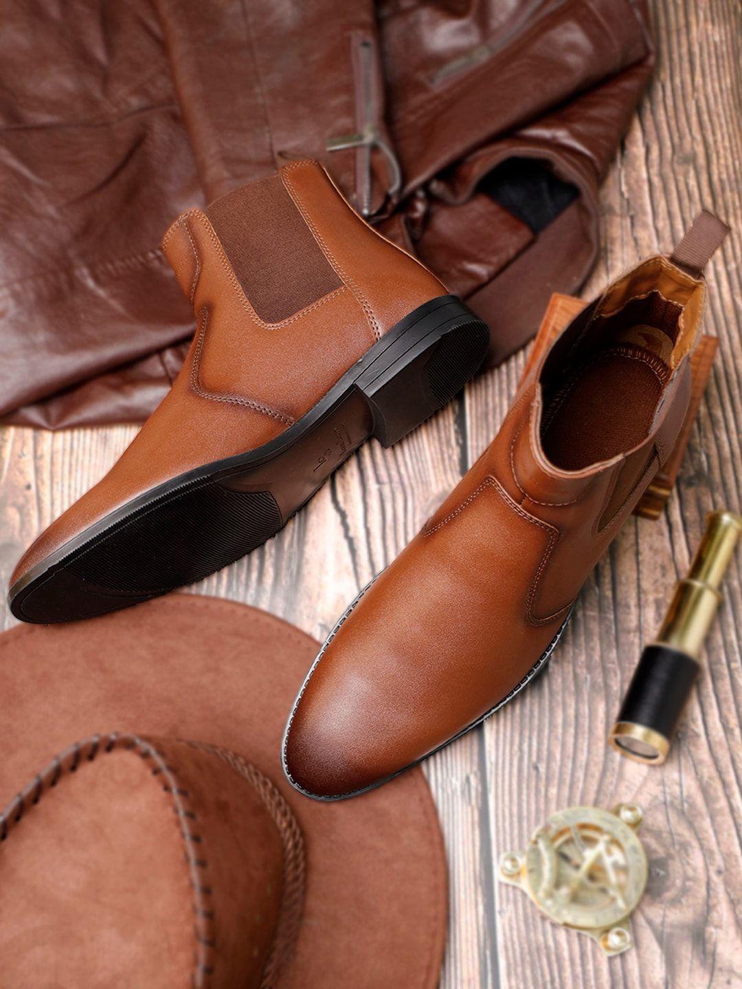 louis stitch men leather mid-top chelsea boots